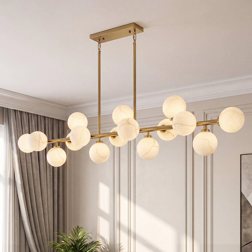 modern-globe-chandelier-glass-shades-09 Modern globe chandelier with gold frame and hand-painted glass globe shades