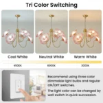 Red flower chandelier showing three light colors with compatible E26 bulbs