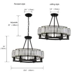 25.6 inch round crystal chandelier with adjustable chain and ceiling mount installation options