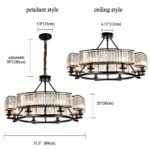 31.5 inch round crystal chandelier with adjustable pendant and ceiling mount installation options