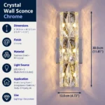Chrome crystal wall sconce measuring 30 cm high and 12 cm wide with three G4 bulb positions