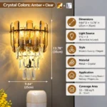 Amber and clear crystal wall sconce with three E12 bulb sockets, 9.84-inch diameter and 13.78-inch height. Bulbs not included.