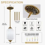 Farmhouse pendant light dimensions with adjustable downrods and sloped ceiling installation