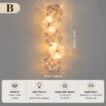 Five-flower wall sconce size diagram showing 10.24-inch width, 22.44-inch height, and four G9 bulb sockets