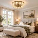 Crystal flush mount ceiling light installed in a modern bedroom