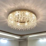 Flush mount crystal ceiling light installed on a low ceiling
