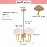 5-light glass bubble chandelier dimensions with adjustable gold downrods