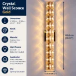 Gold crystal wall sconce measuring 100 cm high and 12 cm wide with ten G4 bulb positions