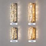 Chrome and gold K9 crystal wall sconces shown in short and tall rectangular designs