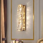Gold rectangular K9 crystal wall sconce with sparkling clear crystal blocks