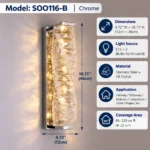 SOO116-B chrome K9 crystal wall sconce measuring 4.72 inches wide by 18.11 inches high with two E12 sockets