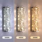Crystal wall sconce shown with 6000K cool white 4000K neutral white and 3000K warm white lighting