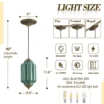 Green glass pendant light dimensions and installation specifications for flat, vaulted and sloped ceilings