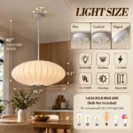 Japanese lantern pendant light with 19.7-inch white imitation silk shade, adjustable hanging height, and E26 bulb specifications
