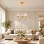 5-light glass bubble chandelier dimensions with adjustable gold downrods